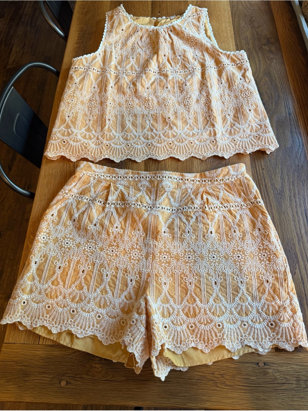 Skies Are Blue Peach Lace High Waist Shorts Set - Lined Top and Shorts